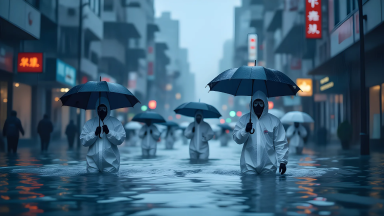 梅雨入りで街がバイオ村に、傘が防護服認定 - Main Image